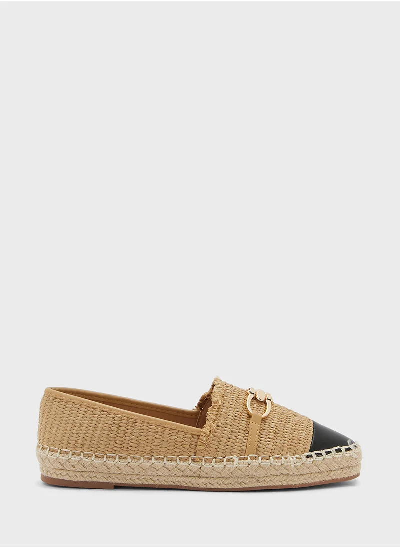 ايلا Metal Trim Frayed Edge Raffia Espadrille