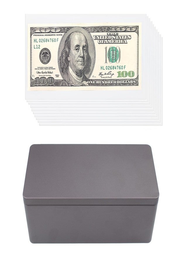JINGHANGER Black Metal Cash Box with 100 PCS Clear Paper Money Holders, Dollar Bill Holder with Storage Case Single Row Currency Tray Money Collection Sleeves Protector Bag - Image 1