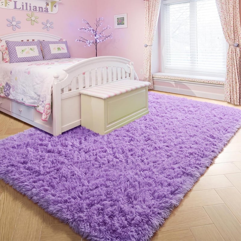 Amdrebio Purple Area Rugs for Girls Bedroom,5x8 Rug,Fluffy Shag Rug for Living Room,Thick Furry Rugs for Kids Room,Shaggy Throw Rug for Nursery,Playroom,Kawaii Fuzzy Plush Carpet,Cute Room Decor for Baby - Image 3