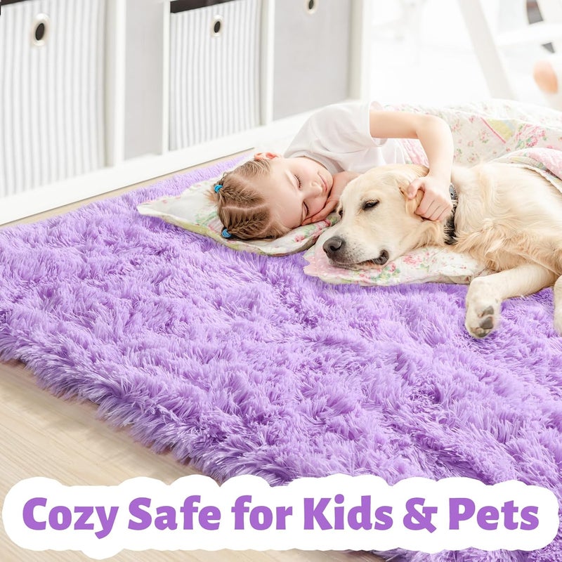 Amdrebio Purple Area Rugs for Girls Bedroom,5x8 Rug,Fluffy Shag Rug for Living Room,Thick Furry Rugs for Kids Room,Shaggy Throw Rug for Nursery,Playroom,Kawaii Fuzzy Plush Carpet,Cute Room Decor for Baby - Image 2