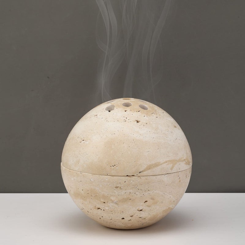 Natural Travertine Incense Cone Holder Handmade Stone Sphere Incense Burner for Medication Yoga Home Dcor 41 inches