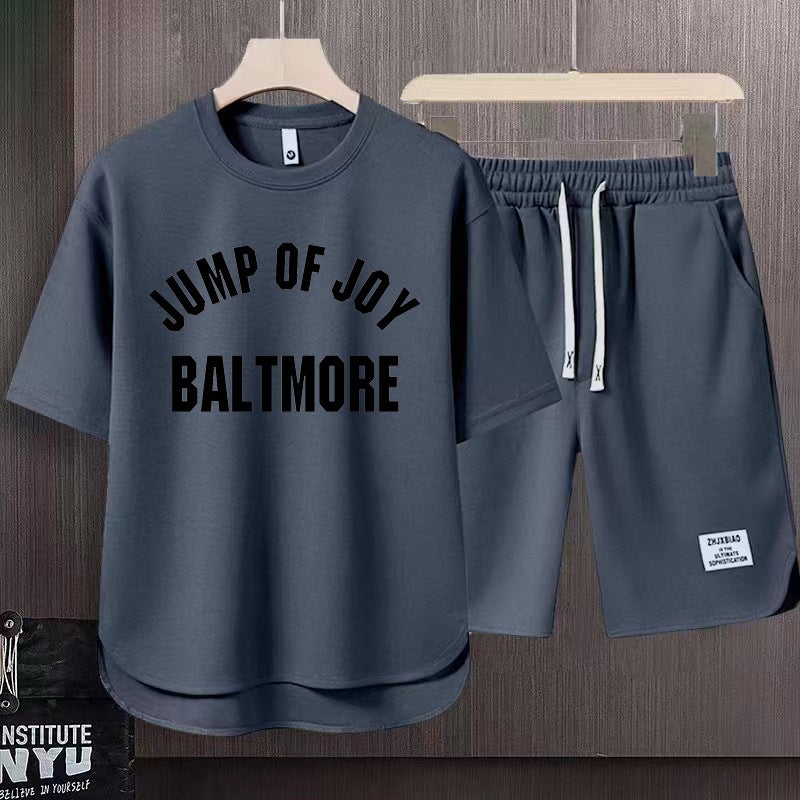 Cotton Short Sleeve Mens Casual Suit Autumn Fashion Loose Tee  Shorts Set Apricot - Image 4