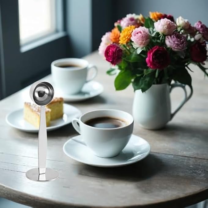 ريحني ملعقة قياس مغرفة القهوة من الفولاذ المقاوم للصدأ 2 في 1 لحبوب القهوة وأداة قهوة مزدوجة الطرف للمكتب المنزلي - Image 4