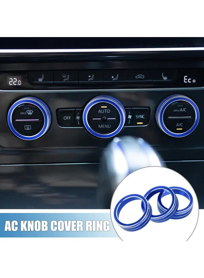 AC Climate Control Ring Knob Cover For VW Tiguan Taos Jetta Passat Atlas Arteon Golf R Beetle Aluminum Alloy Blue Pack Of 3 - Image 1