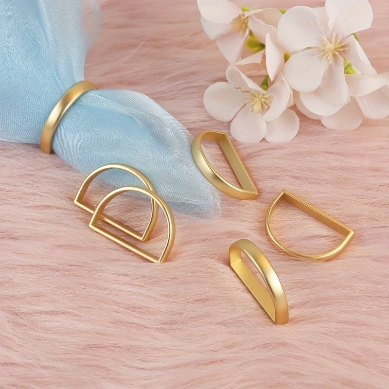 18Pcs Golden Semi Circle Napkin Rings For Wedding Party Table Settings Metal Napkin Holder For Dinner Serviette Buckle Set Banquet Christmas Matte Metallic Adornment - Image 2