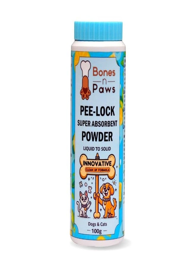 Bones N paws Bones ‘N’ Paws Pee-Lock Super Absorbent Powder 100gm (Pack of 2) for Dogs & Cats | Solidifies Pee, Vomit & Waste | Odor Control with Lemon Essential Oil | Non-Toxic & Biocide-Infused - Image 1