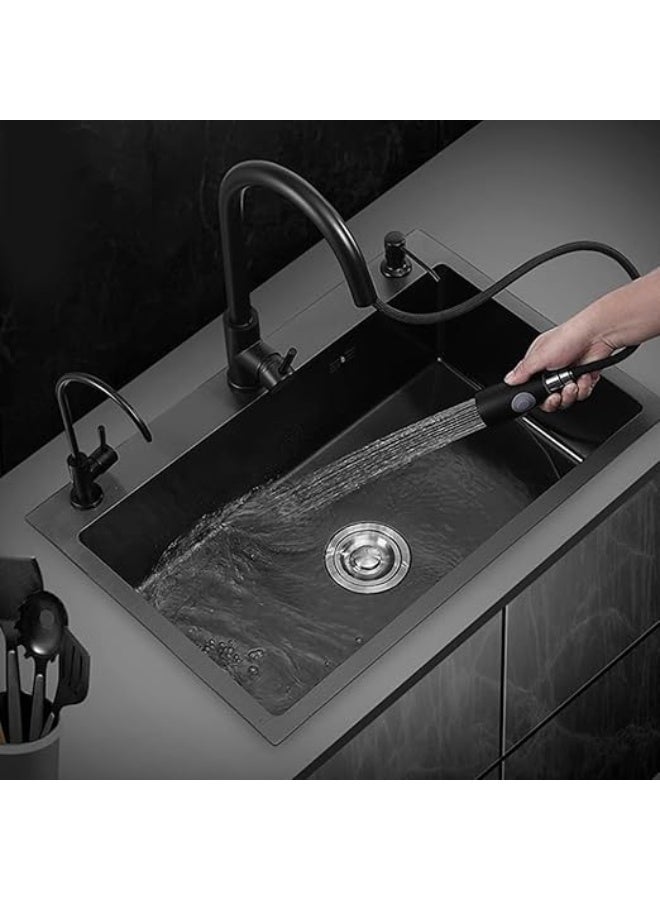 مبنى المستقبل حوض مطبخ | ستانلس ستيل أسود | حوض فردي مع صنبور وموزع صابون | جميع الملحقات | الحجم 60×45×20 سم - Image 2