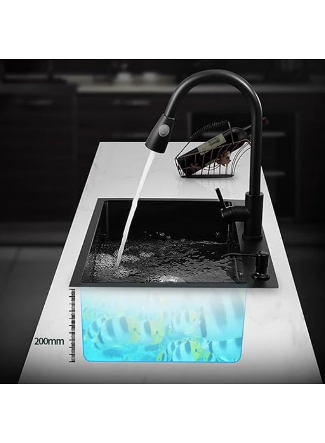 مبنى المستقبل حوض مطبخ | ستانلس ستيل أسود | حوض فردي مع صنبور وموزع صابون | جميع الملحقات | الحجم 60×45×20 سم - Image 3