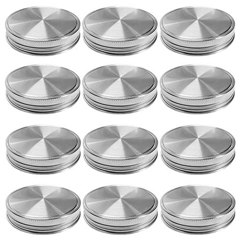 Vknic Stainless Steel Mason Jar Lids, Storage Caps with Silicone Seals for Regular Mouth Size Jars, Polished Surface, Reusable and Leak Proof, Pack of 12 (12-Pack Regular Mouth stainless steel) - Image 1