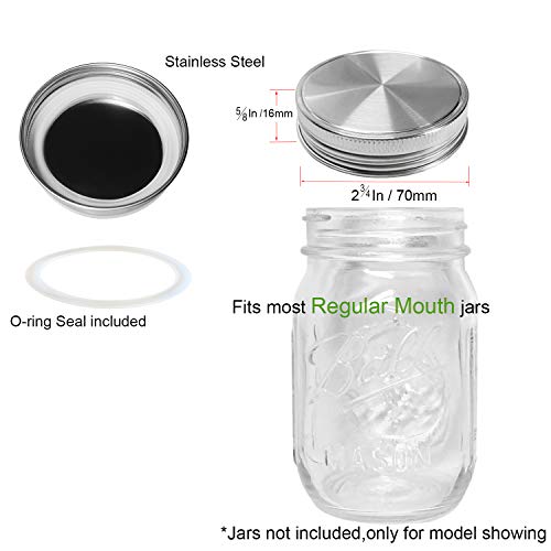 Vknic Stainless Steel Mason Jar Lids, Storage Caps with Silicone Seals for Regular Mouth Size Jars, Polished Surface, Reusable and Leak Proof, Pack of 12 (12-Pack Regular Mouth stainless steel) - Image 2