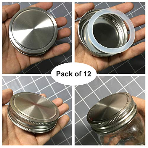 Vknic Stainless Steel Mason Jar Lids, Storage Caps with Silicone Seals for Regular Mouth Size Jars, Polished Surface, Reusable and Leak Proof, Pack of 12 (12-Pack Regular Mouth stainless steel) - Image 5