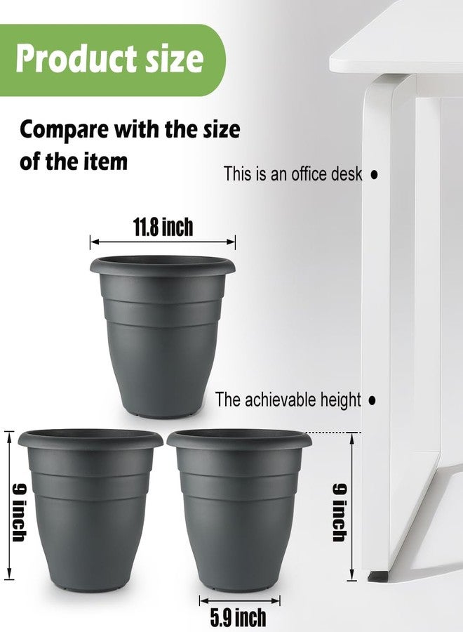 RooTrimmer 11.8" Plant Pots, 3 Pack Planters for Indoor Ourdoor Plants, Round Plastic Flower Pots, Large Planters with Drainage Hole and Plug, Gray - Image 3