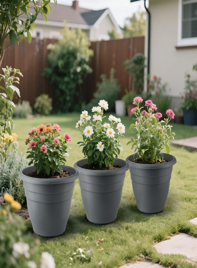 RooTrimmer 11.8" Plant Pots, 3 Pack Planters for Indoor Ourdoor Plants, Round Plastic Flower Pots, Large Planters with Drainage Hole and Plug, Gray - Image 5