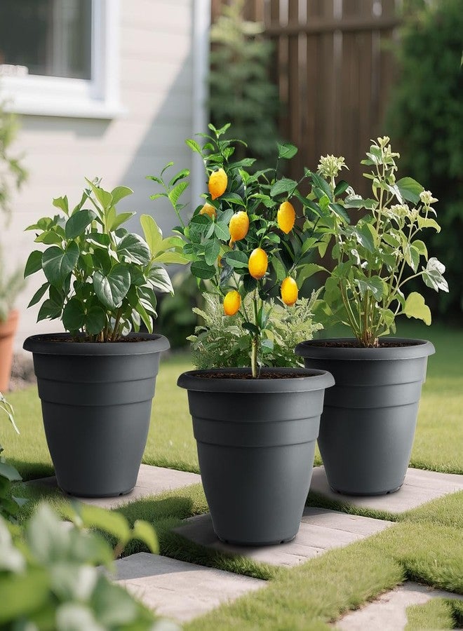 RooTrimmer 11.8" Plant Pots, 3 Pack Planters for Indoor Ourdoor Plants, Round Plastic Flower Pots, Large Planters with Drainage Hole and Plug, Gray - Image 2