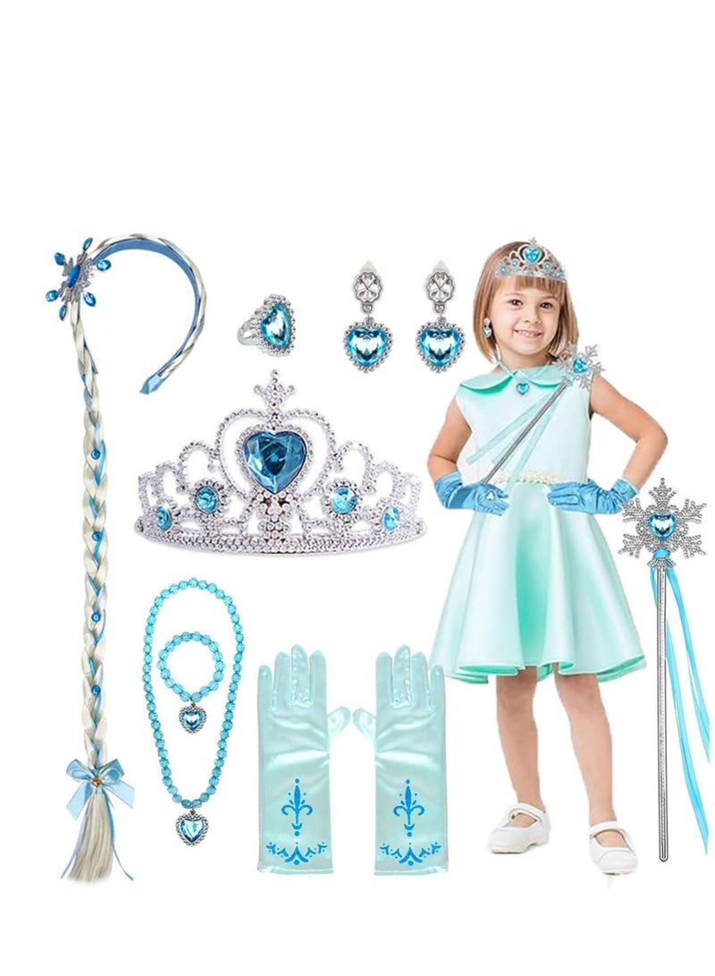 Princess Dress up Party Accessories Costume Toddler  Jewelry Play for Girls Favors Gifts Set, Crown Tiara Gloves Wig Necklace Ring Bracelet Earrings and Wand  - Image 1
