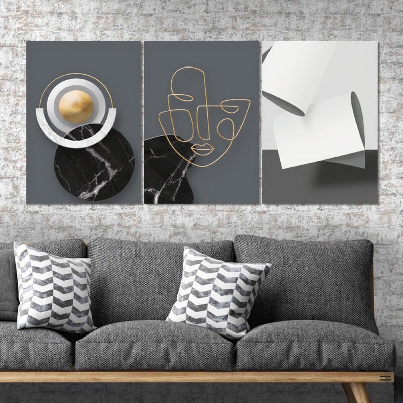 Marktna Three luxurious modern-designed canvas prints with a hollow frame, measuring (150×70), three pieces - Image 1