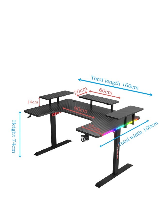 Generic Large U-Shaped Gaming Table with Remote Control RGB Light Strap, 160cm Computer Desk with Monitor Stand, Large PC Workstation for Home Office, Gaming, Live Streaming, Streaming, TikTok  - Image 3