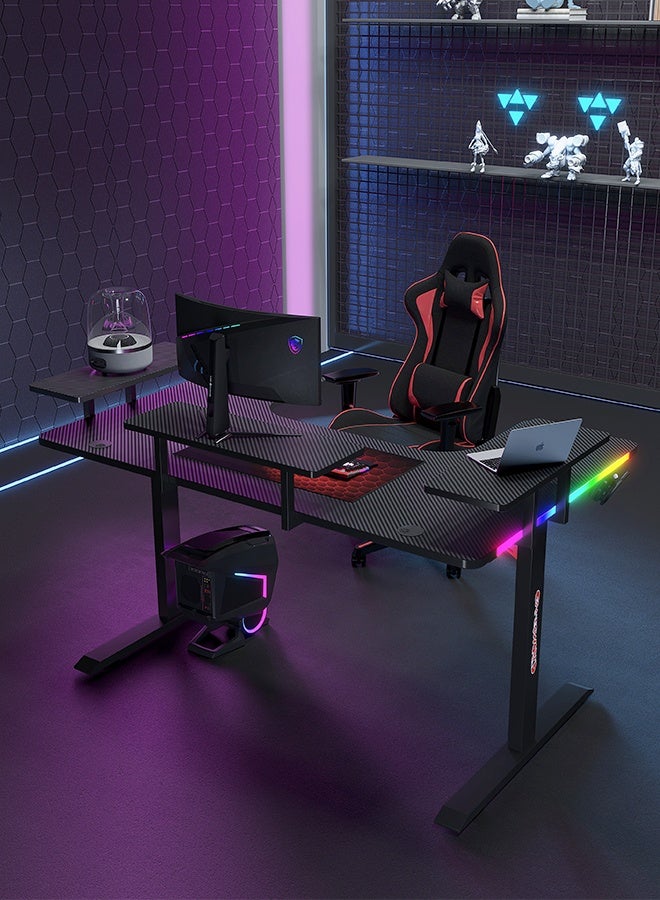 Generic Large U-Shaped Gaming Table with Remote Control RGB Light Strap, 160cm Computer Desk with Monitor Stand, Large PC Workstation for Home Office, Gaming, Live Streaming, Streaming, TikTok  - Image 1