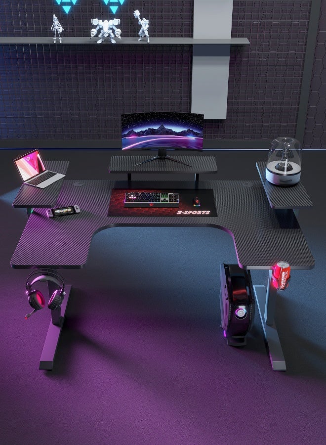 Generic Large U-Shaped Gaming Table with Remote Control RGB Light Strap, 160cm Computer Desk with Monitor Stand, Large PC Workstation for Home Office, Gaming, Live Streaming, Streaming, TikTok  - Image 4