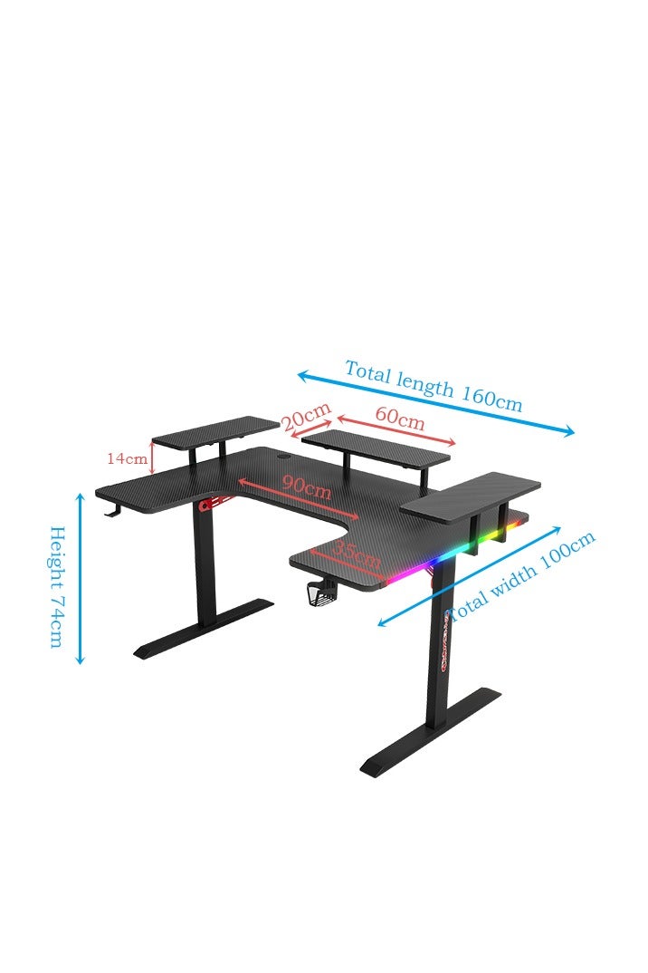 Generic Large U-Shaped Gaming Table with Remote Control RGB Light Strap, 160cm Computer Desk with Monitor Stand, Large PC Workstation for Home Office, Gaming, Live Streaming, Streaming, TikTok  - Image 2