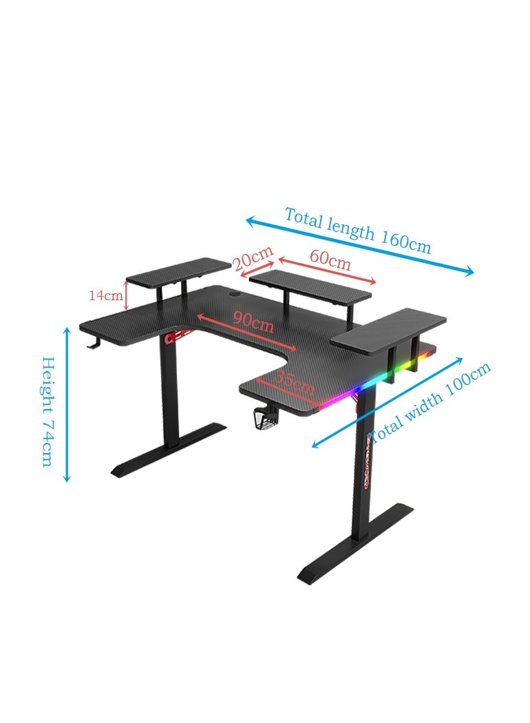 Generic Large U-Shaped Gaming Table with Remote Control RGB Light Strap, 160cm Computer Desk with Monitor Stand, Large PC Workstation for Home Office, Gaming, Live Streaming, Streaming, TikTok  - Image 3