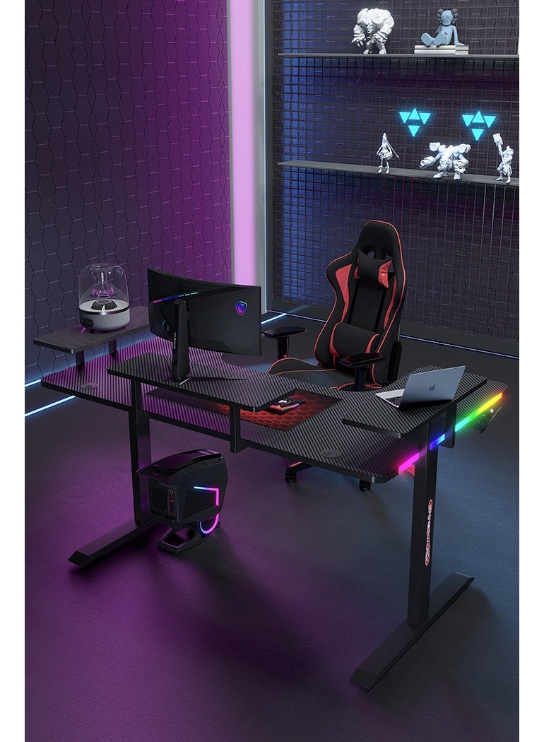 Generic Large U-Shaped Gaming Table with Remote Control RGB Light Strap, 160cm Computer Desk with Monitor Stand, Large PC Workstation for Home Office, Gaming, Live Streaming, Streaming, TikTok  - Image 2