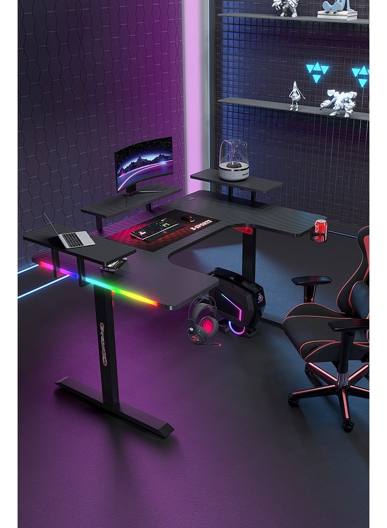 Generic Large U-Shaped Gaming Table with Remote Control RGB Light Strap, 160cm Computer Desk with Monitor Stand, Large PC Workstation for Home Office, Gaming, Live Streaming, Streaming, TikTok  - Image 1