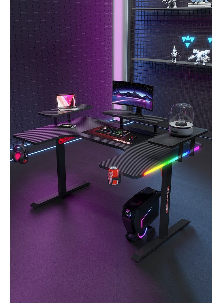 Generic Large U-Shaped Gaming Table with Remote Control RGB Light Strap, 160cm Computer Desk with Monitor Stand, Large PC Workstation for Home Office, Gaming, Live Streaming, Streaming, TikTok  - Image 4