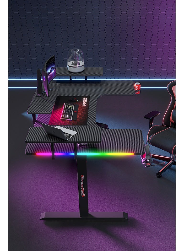 Generic Large U-Shaped Gaming Table with Remote Control RGB Light Strap, 160cm Computer Desk with Monitor Stand, Large PC Workstation for Home Office, Gaming, Live Streaming, Streaming, TikTok  - Image 5