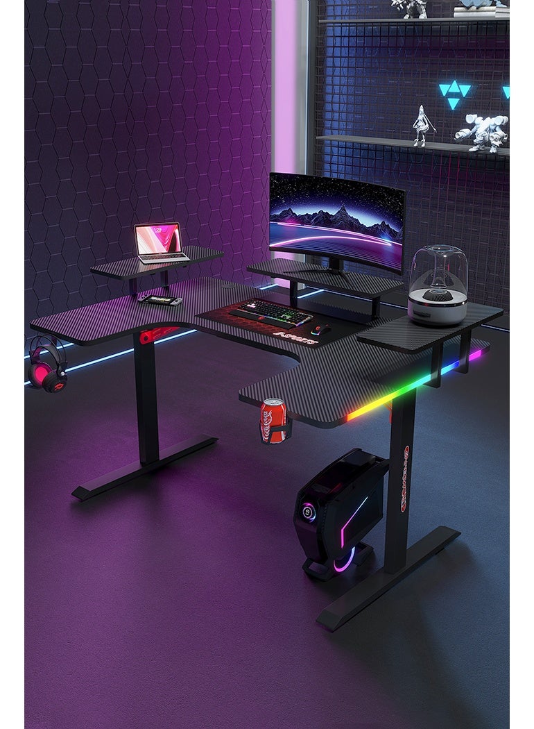 Generic Large U-Shaped Gaming Table with Remote Control RGB Light Strap, 160cm Computer Desk with Monitor Stand, Large PC Workstation for Home Office, Gaming, Live Streaming, Streaming, TikTok - Image 4
