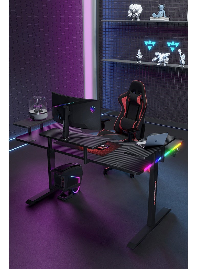 Generic Large U-Shaped Gaming Table with Remote Control RGB Light Strap, 160cm Computer Desk with Monitor Stand, Large PC Workstation for Home Office, Gaming, Live Streaming, Streaming, TikTok - Image 2