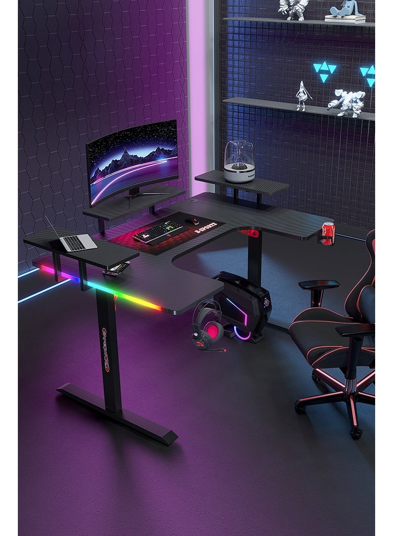 Generic Large U-Shaped Gaming Table with Remote Control RGB Light Strap, 160cm Computer Desk with Monitor Stand, Large PC Workstation for Home Office, Gaming, Live Streaming, Streaming, TikTok - Image 1