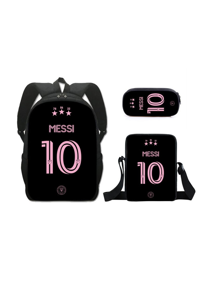 Messi Children Backpack Daypack Schoolbag Teen Boys School Book bag with Lunch Box Pen Case 3 in 1