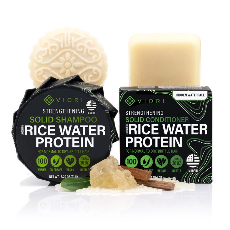 Viori Hidden Waterfall Shampoo and Conditioner Bar Set Made with Rice Water - Handcrafted Sulfate Free Shampoo and Conditioner - Image 2