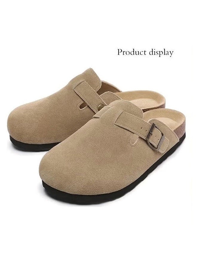 Ailily Unisex Suede Clogs, Premium Suede Leather Clogs Sandals For Women And Men, Anti-Slip Flat Mules, Classic Slip-On Closed Toe Slippers, Clogs With Arch Support And Adjustable Buckle, Casual Clogs For Indoors Outdoor Activities, ​​Brown​ Suede Mules With Buckle, Wide Feet Friendly Clogs for Work and Weekend Outings(size:41) - Image 2