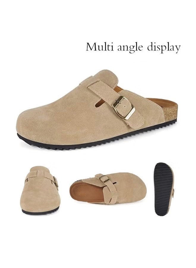 Ailily Unisex Suede Clogs, Premium Suede Leather Clogs Sandals For Women And Men, Anti-Slip Flat Mules, Classic Slip-On Closed Toe Slippers, Clogs With Arch Support And Adjustable Buckle, Casual Clogs For Indoors Outdoor Activities, ​​Brown​ Suede Mules With Buckle, Wide Feet Friendly Clogs for Work and Weekend Outings(size:41) - Image 4