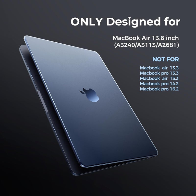 Eoocoo غطاء EooCoo متوافق مع ماك بوك إير 13.6 بوصة M4 M3 M2 إصدار 2025 2024 2022، A3240 A3113 A2681 غطاء صلب واقي غير لامع شفاف، [رفيع جداً غير مرئي] [ملمس أصلي] - أزرق منتصف الليل - Image 2