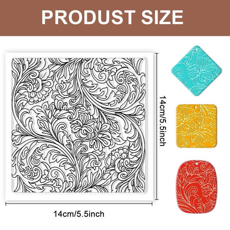 CHGCRAFT Clay Texture Mat Retro Floral Clay Texture Sheets Silicone Polymer Stamp Sheet Modeling Pattern Pad for Polymer Pattern Making Earrings Jewelry 5.5x5.5inch - Image 2