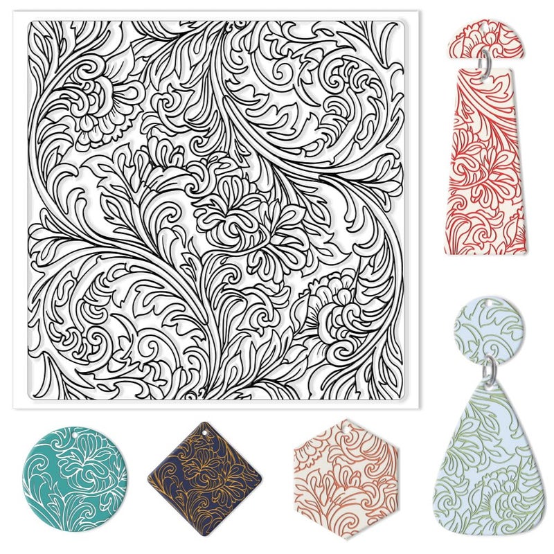 CHGCRAFT Clay Texture Mat Retro Floral Clay Texture Sheets Silicone Polymer Stamp Sheet Modeling Pattern Pad for Polymer Pattern Making Earrings Jewelry 5.5x5.5inch - Image 1