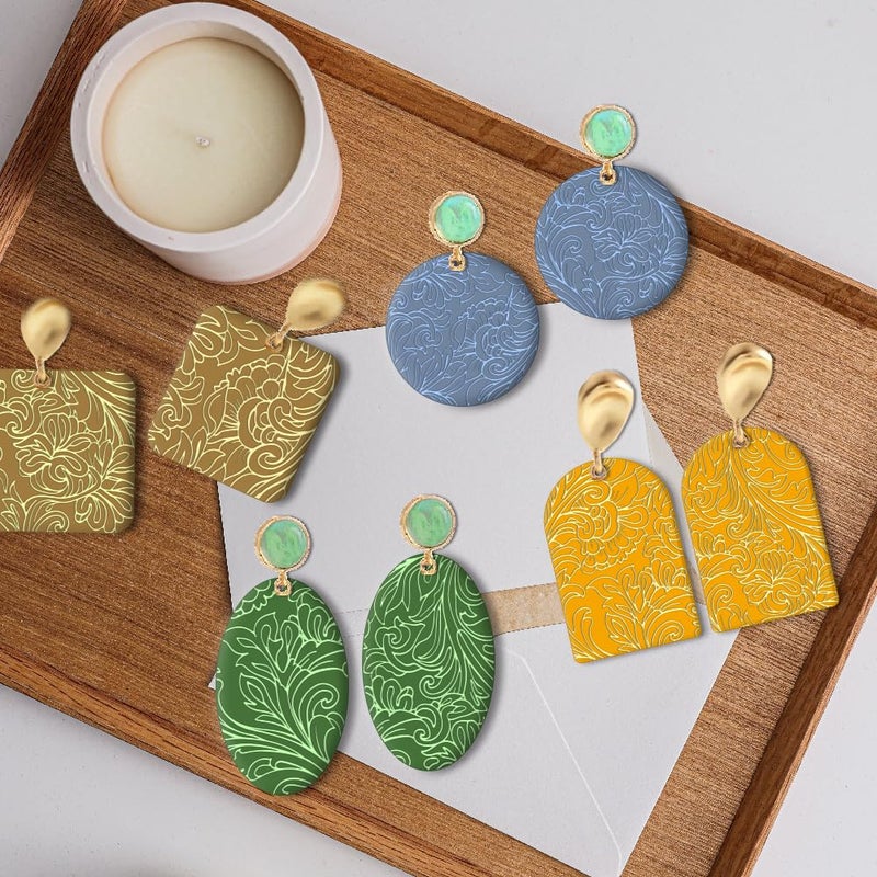 CHGCRAFT Clay Texture Mat Retro Floral Clay Texture Sheets Silicone Polymer Stamp Sheet Modeling Pattern Pad for Polymer Pattern Making Earrings Jewelry 5.5x5.5inch - Image 4