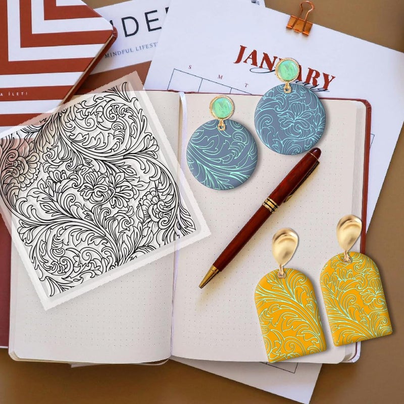 CHGCRAFT Clay Texture Mat Retro Floral Clay Texture Sheets Silicone Polymer Stamp Sheet Modeling Pattern Pad for Polymer Pattern Making Earrings Jewelry 5.5x5.5inch - Image 5