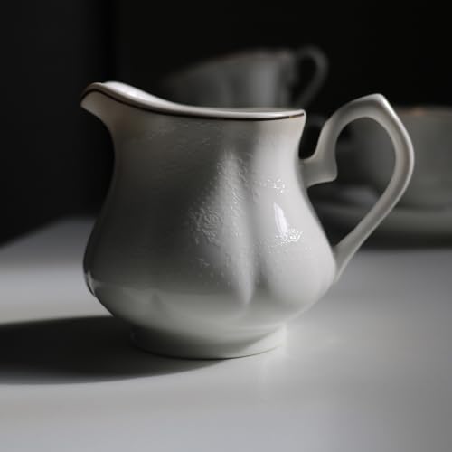 GuangYang 15-pcs Porcelain Tea sets for Adults, Off White Embossed Pattern with Gold Trim (A set Included 1 Teapot, 1 Sugar Bowl, 1 Cream Pitcher, 6 Cups and 6 Saucers) - Image 4