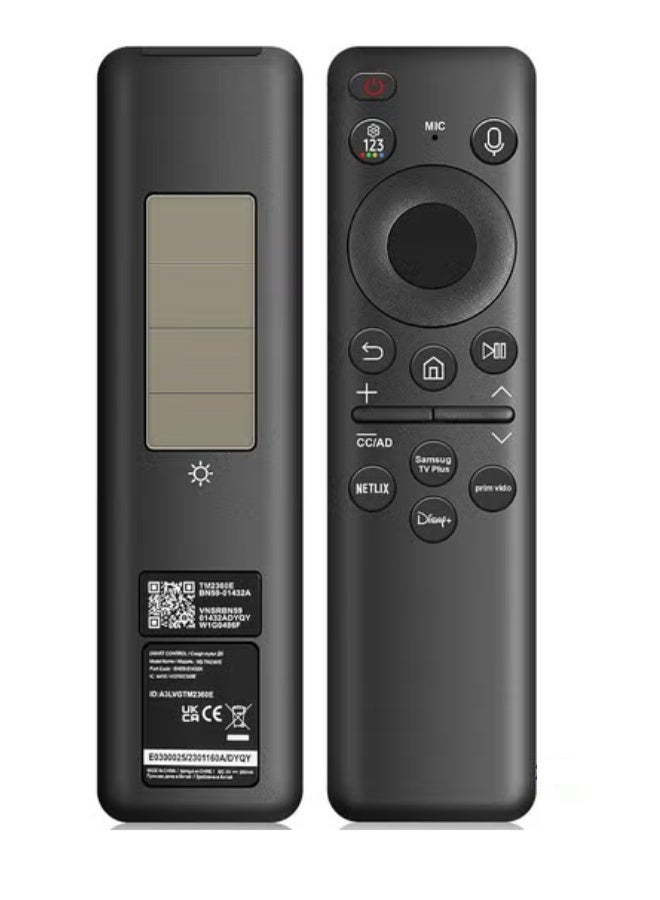 Solar Voice Remote Replacement for TV with Bluetooth, Rechargeable Solar Cell, Compatible with Neo QLED 8K HDR Ultra HD Smart TVs (VG-TM2360E, 2023 Model) - Black - Image 4