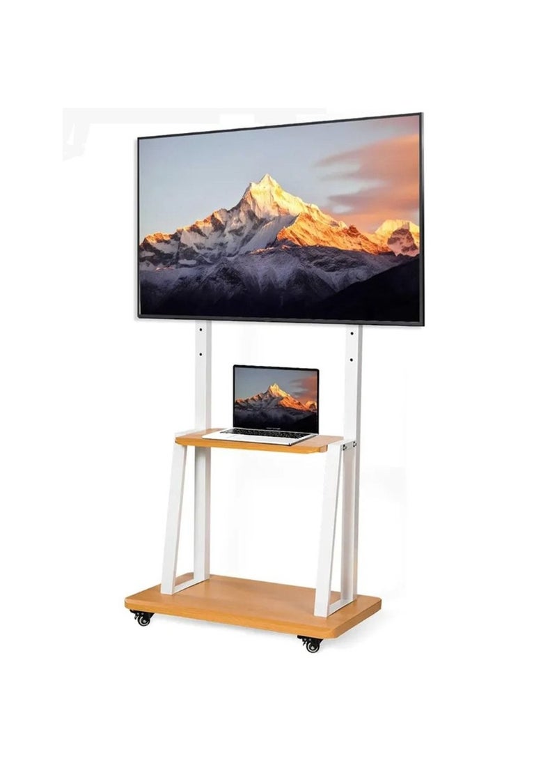 بيتيك حامل تلفزيون متحرك بعجلات، يدعم الشاشات من 32 إلى 80 بوصة، قابل لتعديل الارتفاع، فيسا (VESA) 600x400mm، حامل أرضي متين مع رف للتخزين للمنازل والمكاتب وغرف الاجتماعات | TF-FS1717W - Image 1