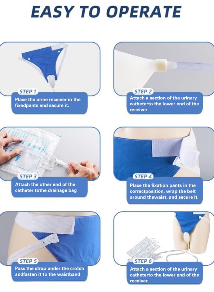 Cohoo Home Reusable Silicone Urine Collector for Bedridden Men Urine Collection Bag - Wearable Urinary Drainage Bag System with 2 Washable Bags (Blue) - Image 5