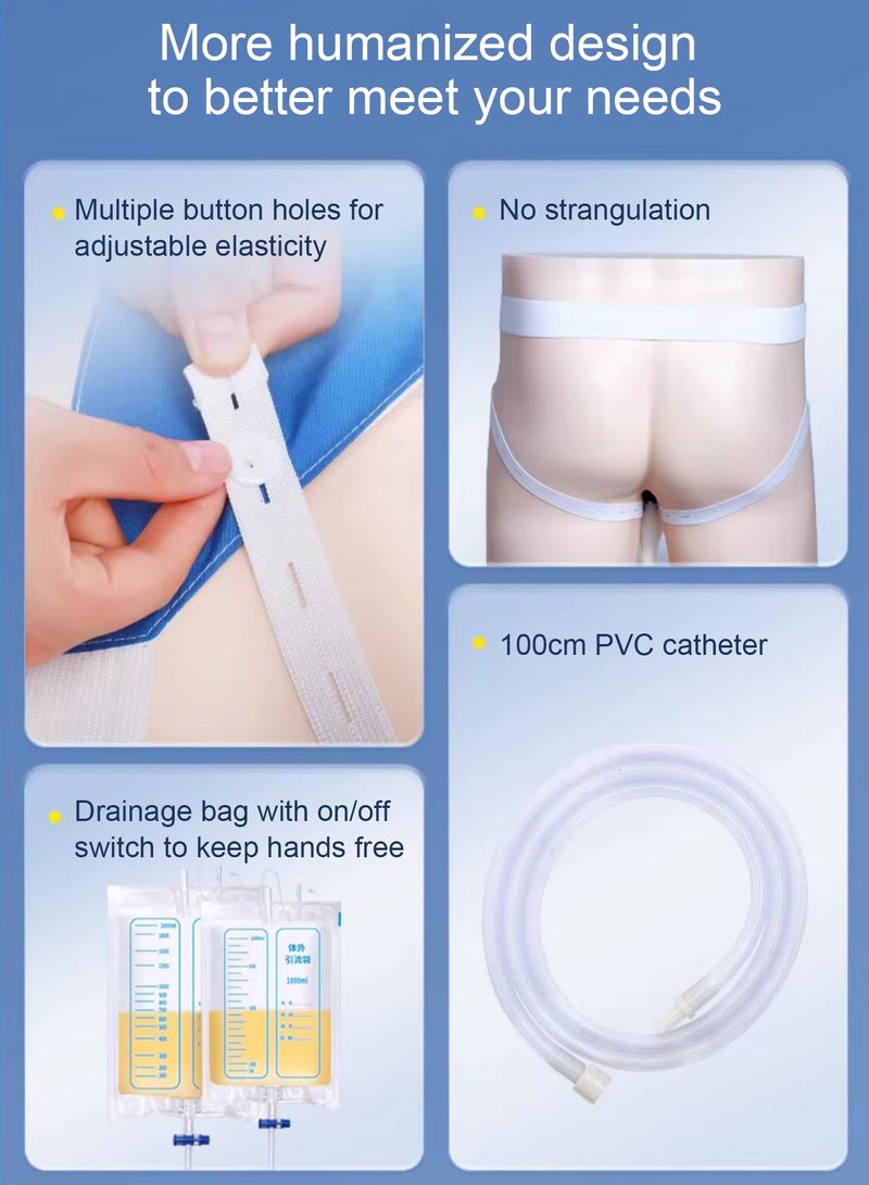 Cohoo Home Reusable Silicone Urine Collector for Bedridden Men Urine Collection Bag - Wearable Urinary Drainage Bag System with 2 Washable Bags (Blue) - Image 4