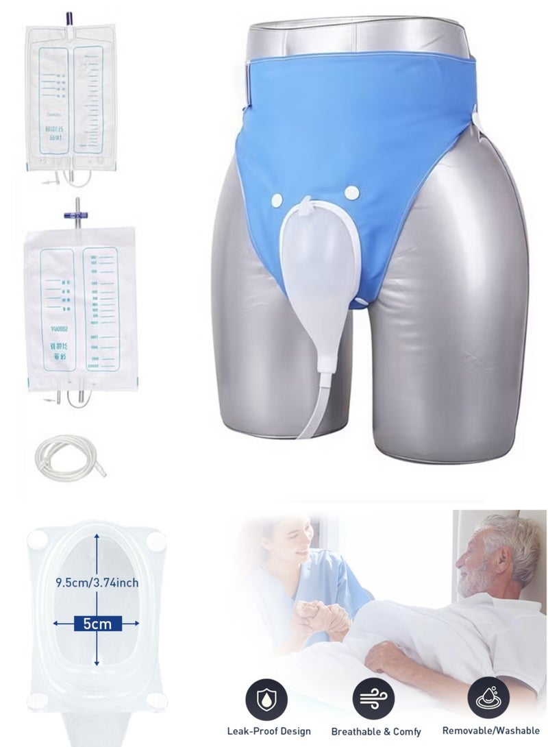 Cohoo Home Reusable Silicone Urine Collector for Bedridden Men Urine Collection Bag - Wearable Urinary Drainage Bag System with 2 Washable Bags (Blue) - Image 1
