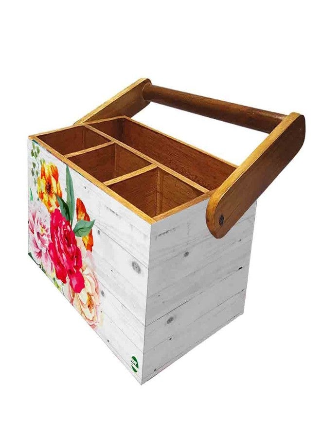 Nutcase Cutlery holder with tissue napkin spoon rack wooden sauce bottle stand with handle for dining table kitchen restaurants cafe - Roses - Image 5