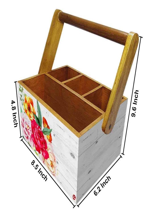 Nutcase Cutlery holder with tissue napkin spoon rack wooden sauce bottle stand with handle for dining table kitchen restaurants cafe - Roses - Image 3