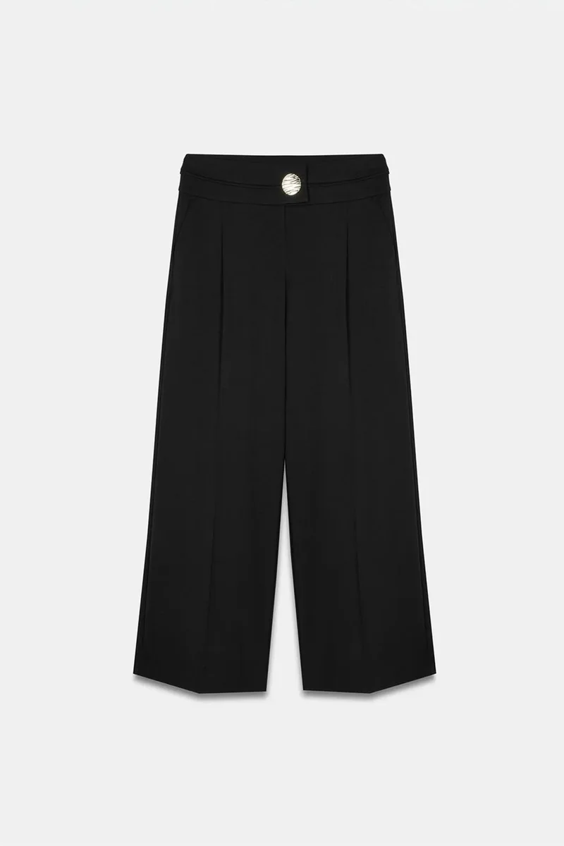 Dilvin Black DILVIN High-Waist Wide-Leg Crepe Trousers for Women | Best Price UAE